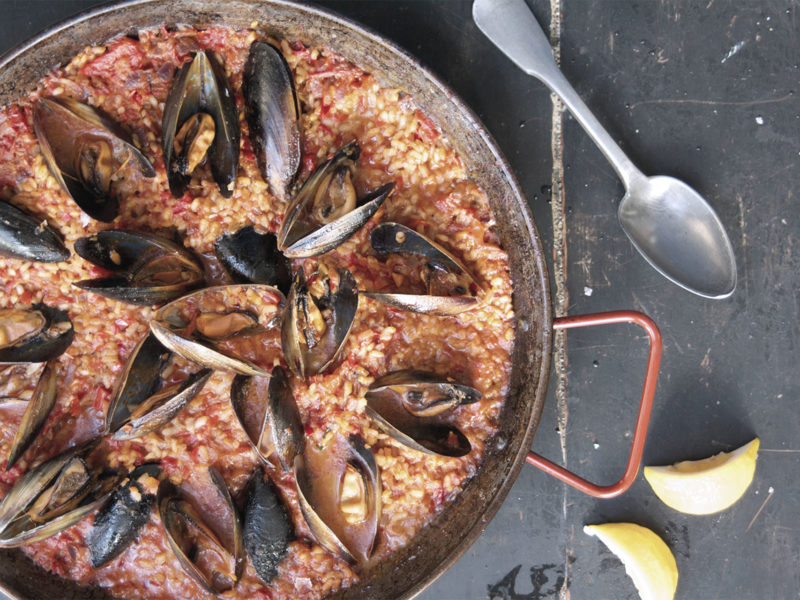 Seafood Paella with Chicken, Mussels and Prawns